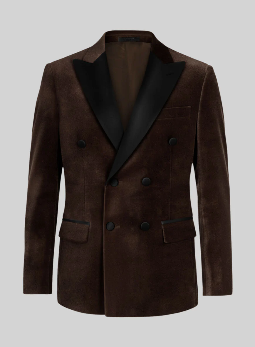 Brown Velvet Double Breasted Tuxedo Suit - Image 2
