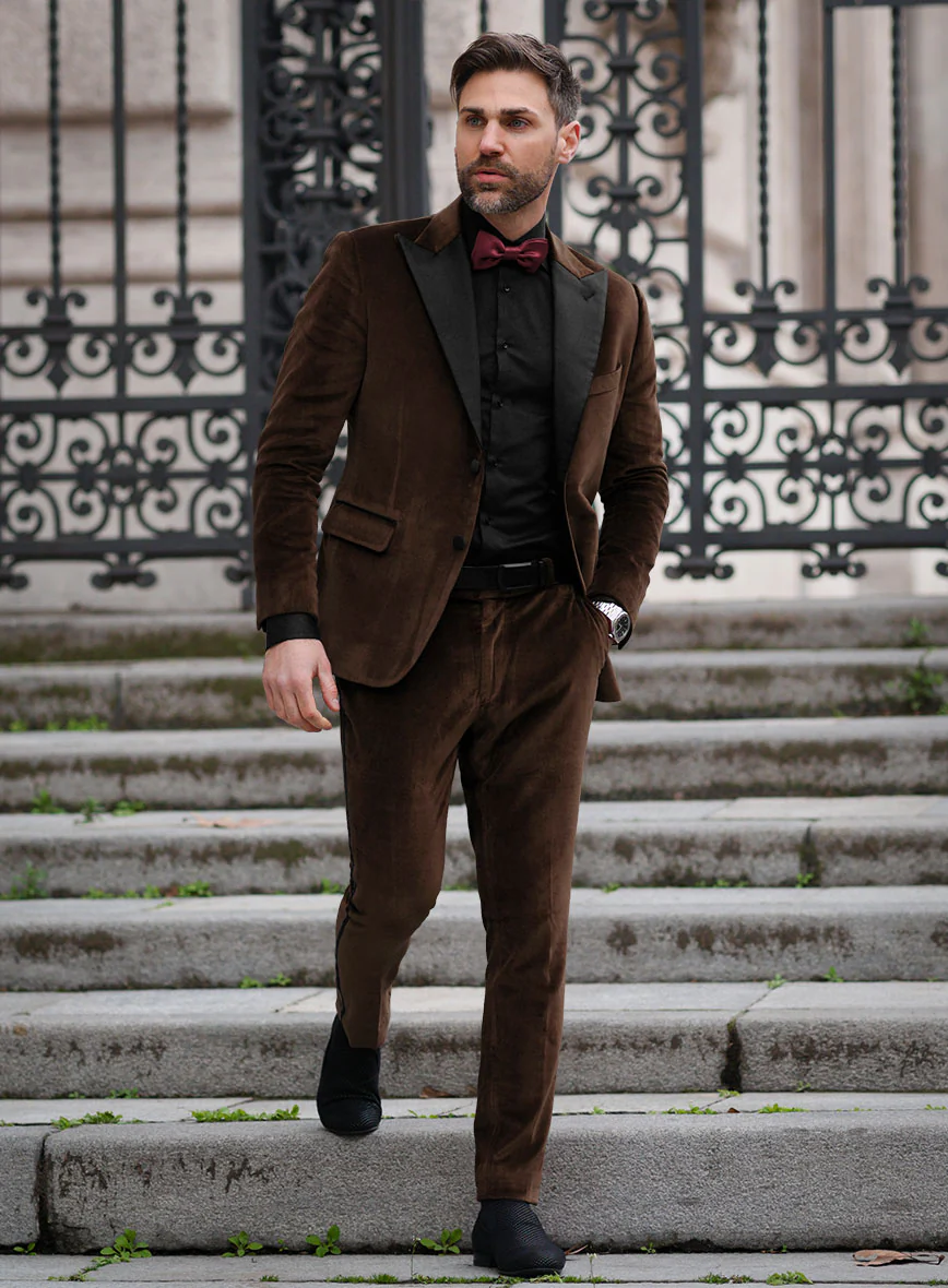 Brown Velvet Tuxedo Suit - Image 2
