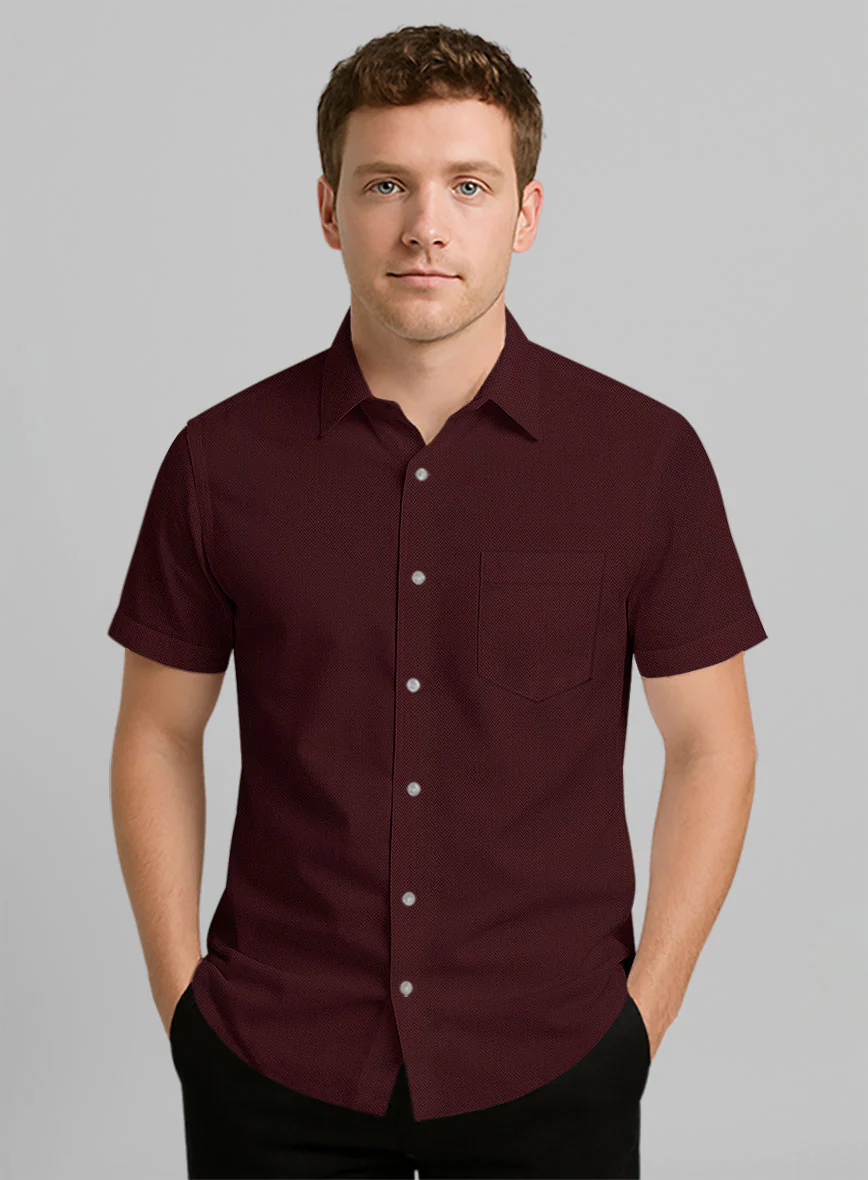 Burgundy Herringbone Cotton Shirt - Image 2