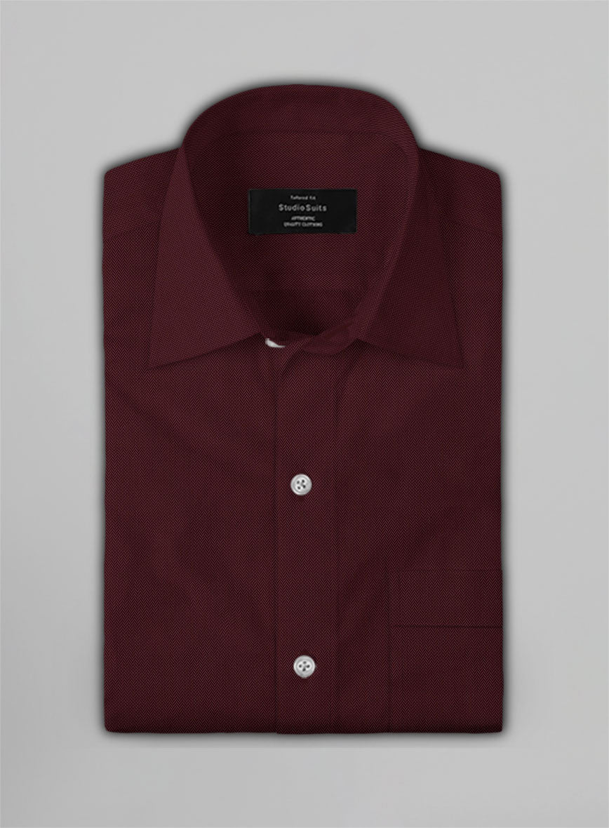 Burgundy Herringbone Cotton Shirt - Image 3