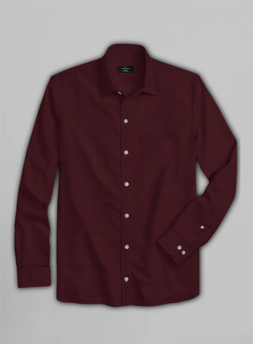 Burgundy Herringbone Cotton Shirt - Image 3
