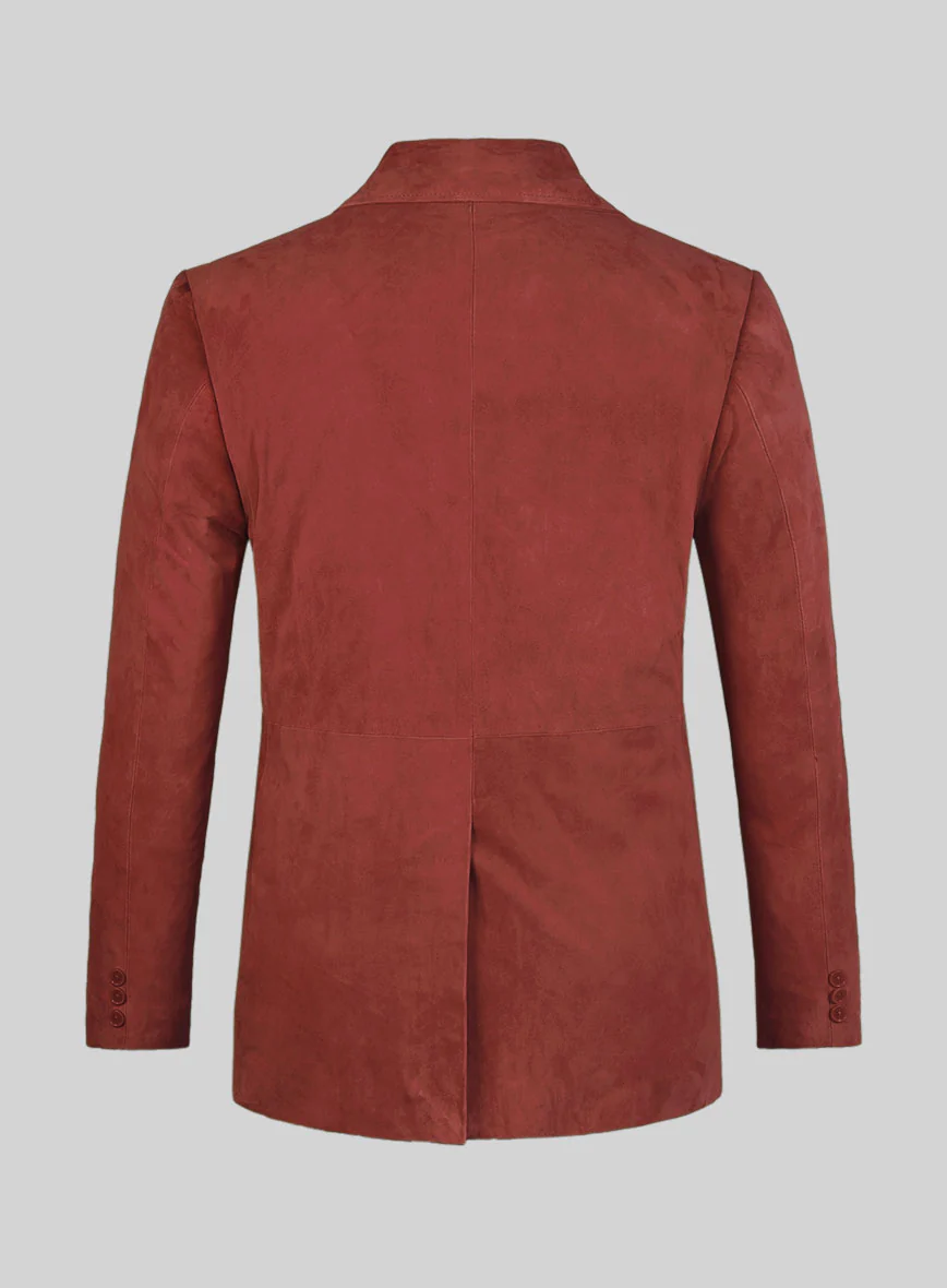 Burnt Red Suede Leather Pea Coat - Image 2