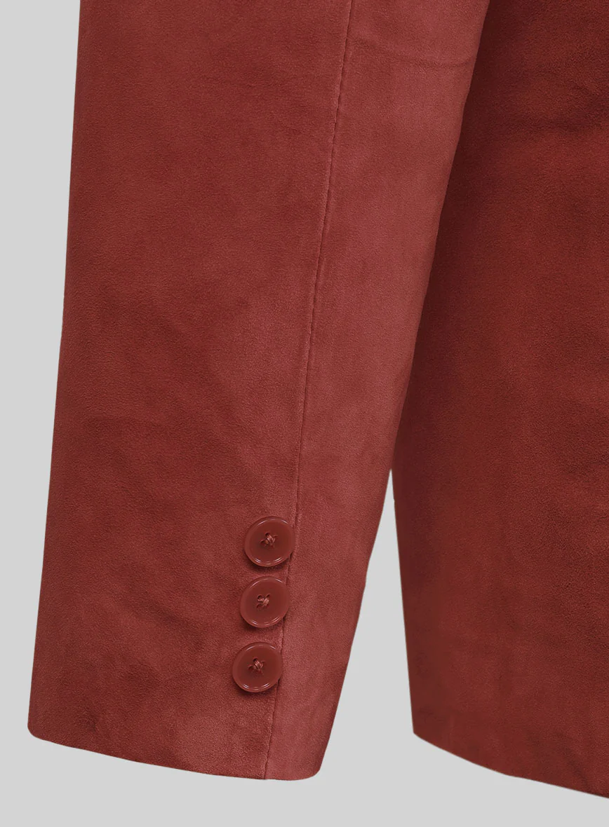 Burnt Red Suede Leather Pea Coat - Image 4