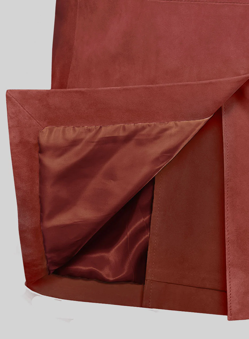 Burnt Red Suede Leather Pea Coat - Image 5