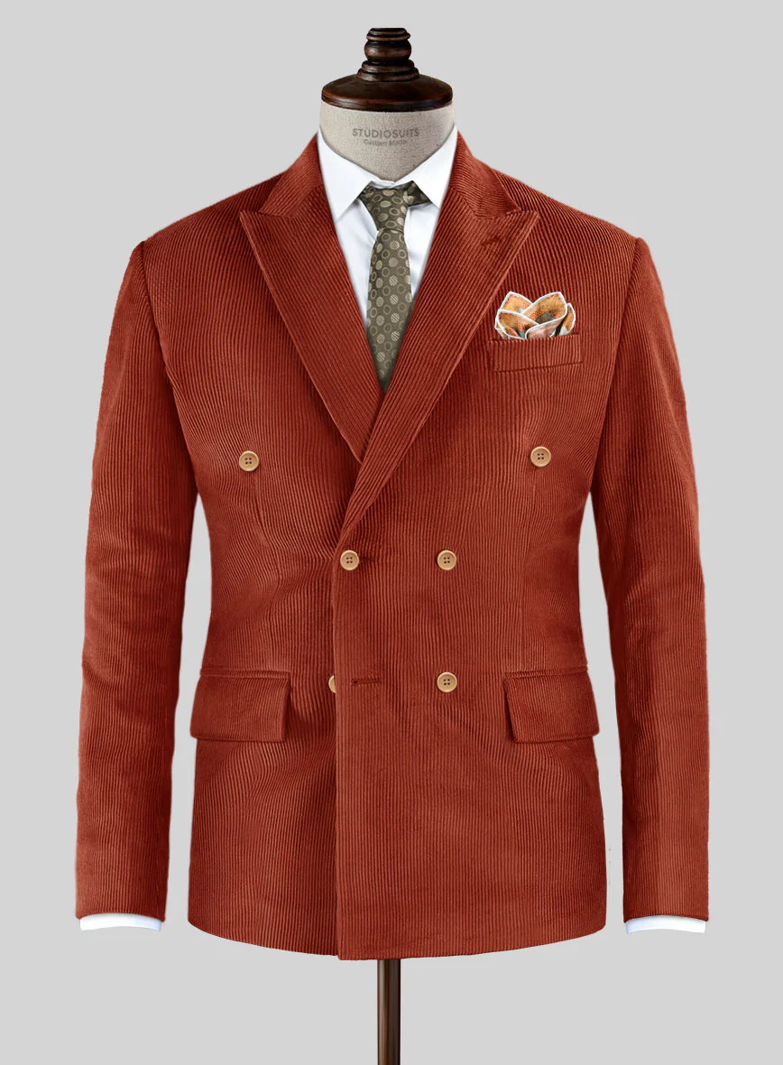 Burnt Sienna Corduroy Double Breasted Jacket - Image 2