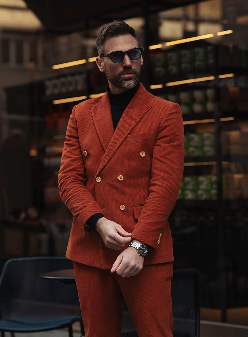 Burnt Sienna Corduroy Double Breasted Suit - Image 2