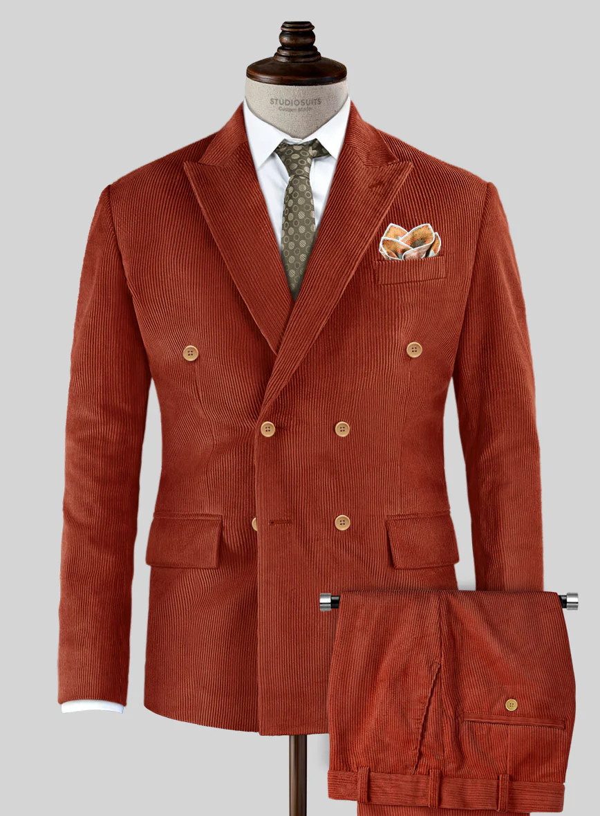 Burnt Sienna Corduroy Double Breasted Suit - Image 3