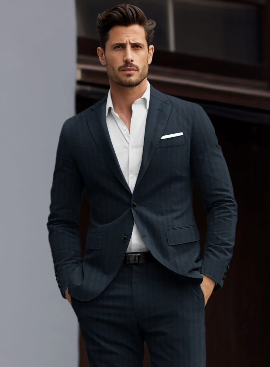 Caccioppoli Herringbone Blue Cotton Jacket - Image 2