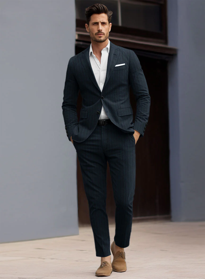 Caccioppoli Herringbone Blue Cotton Suit - Image 2
