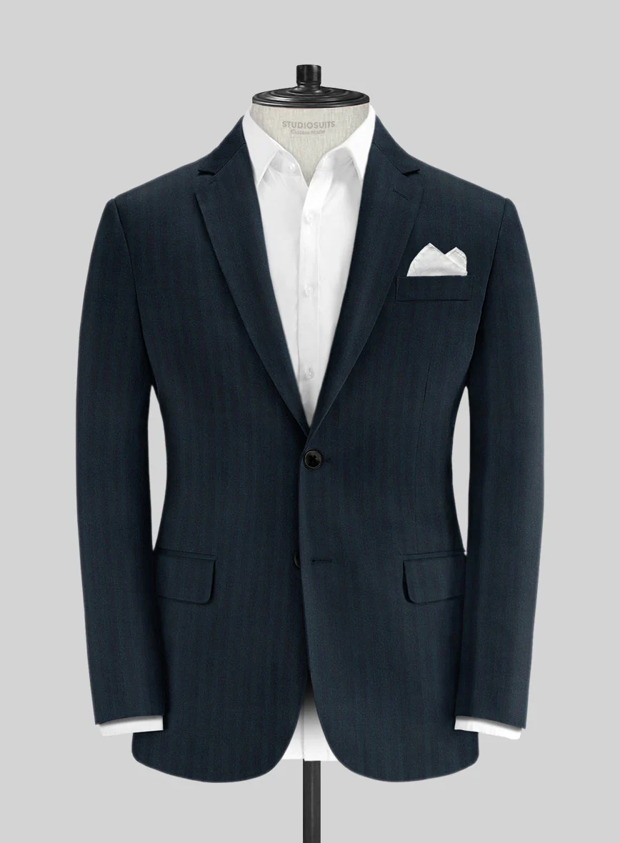 Caccioppoli Herringbone Blue Cotton Suit - Image 3