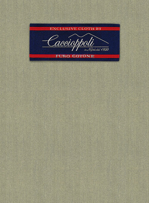 Caccioppoli Herringbone Solar Green Cotton Pants - Image 2