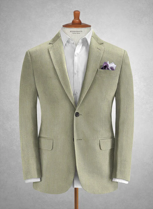 Caccioppoli Herringbone Solar Green Cotton Suit - Image 2