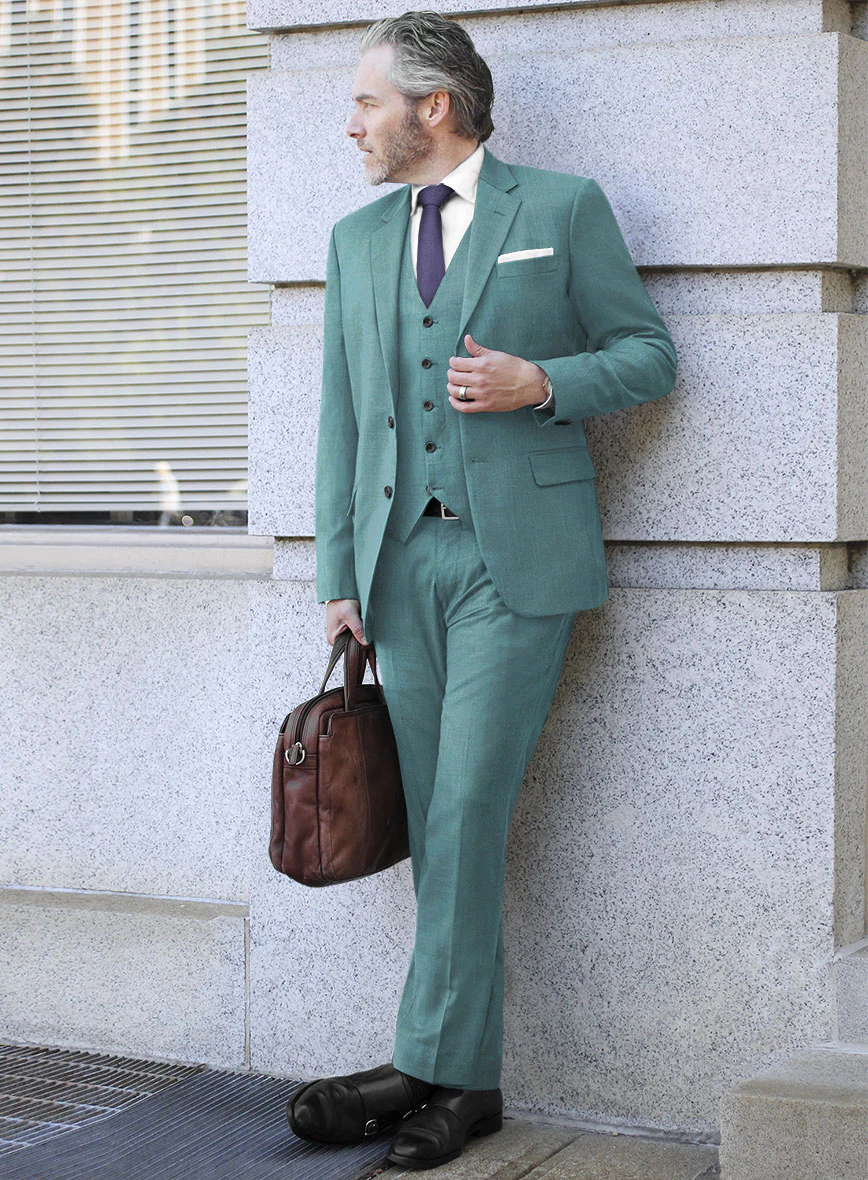 Caccioppoli Sun Dream Aqua Blue Wool Silk Suit - Image 2