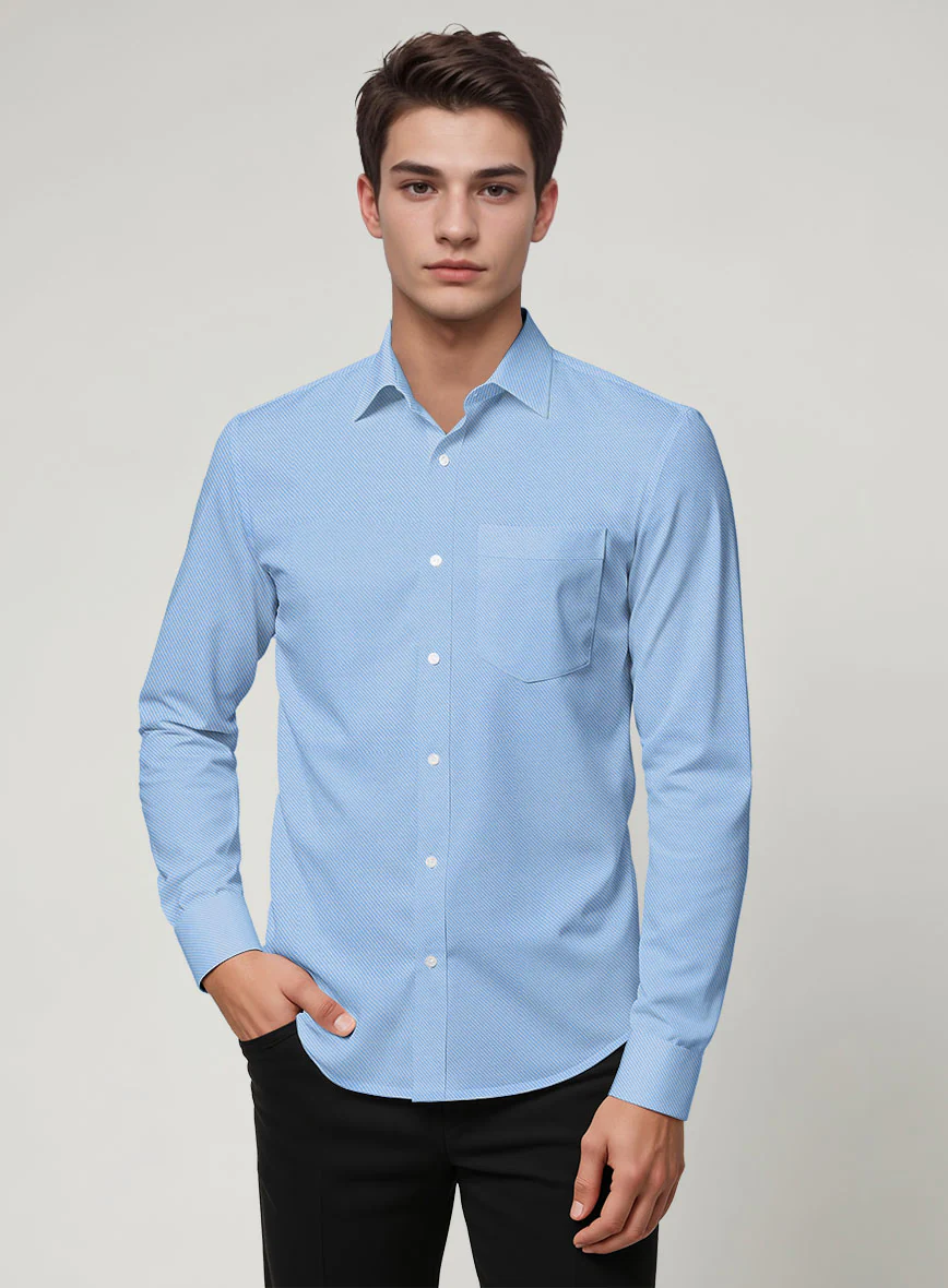 Cambridge Blue Twill Cotton Shirt - Image 3