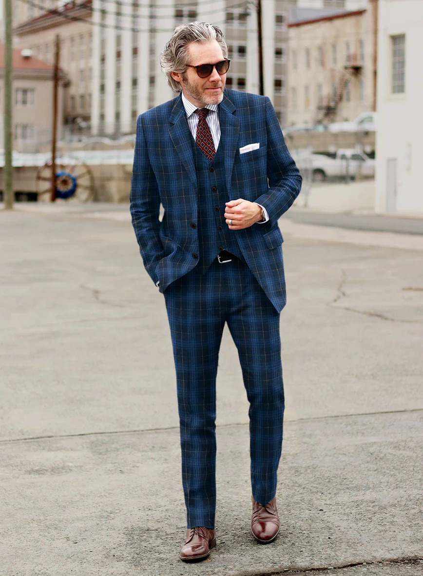 Campari Jet Blue Checks Linen Suit - Image 2