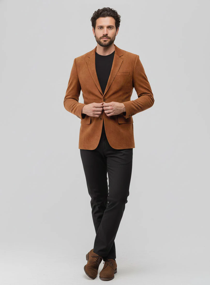 Caramel Brown Suede Leather Blazer - Image 5