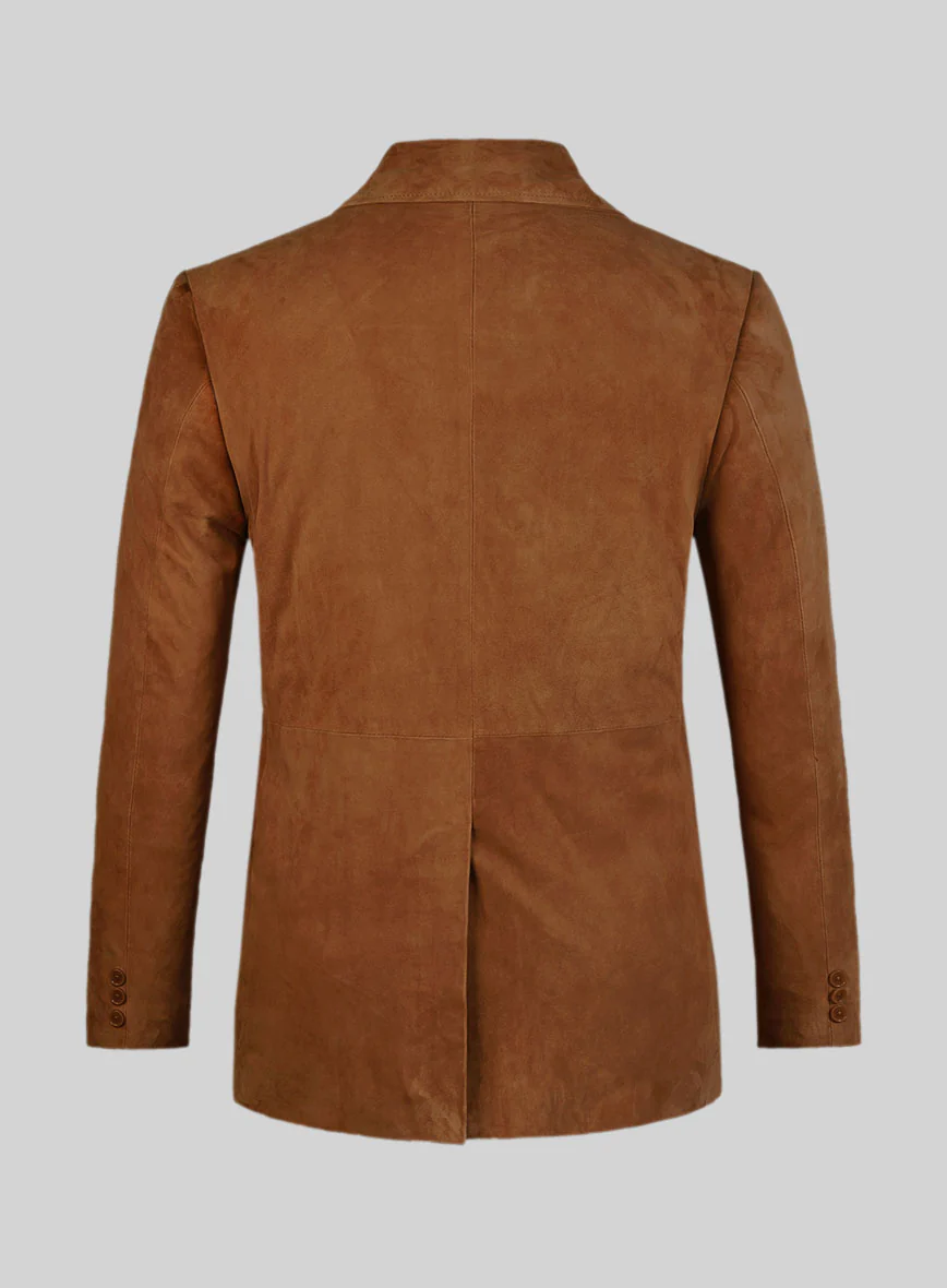 Caramel Brown Suede Leather Pea Coat - Image 2