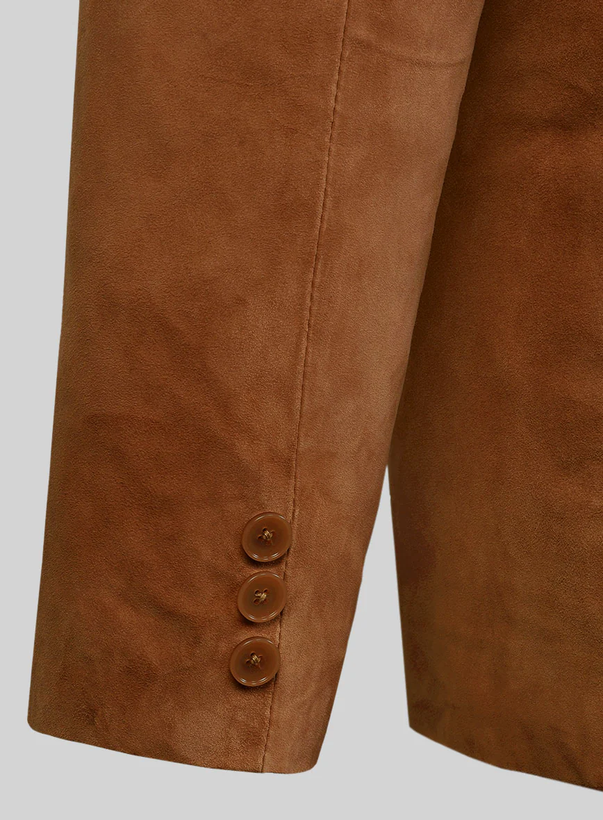 Caramel Brown Suede Leather Pea Coat - Image 5