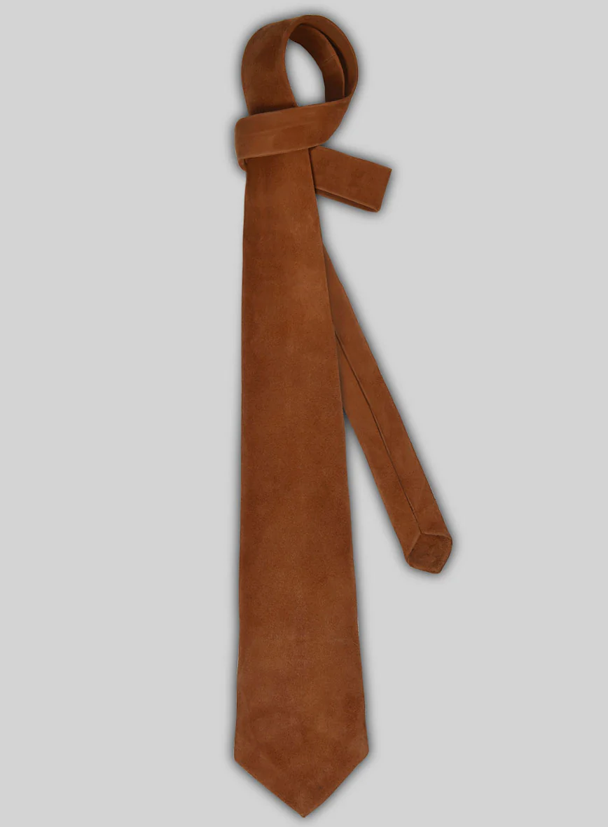 Caramel Brown Suede Leather Tie - Image 2