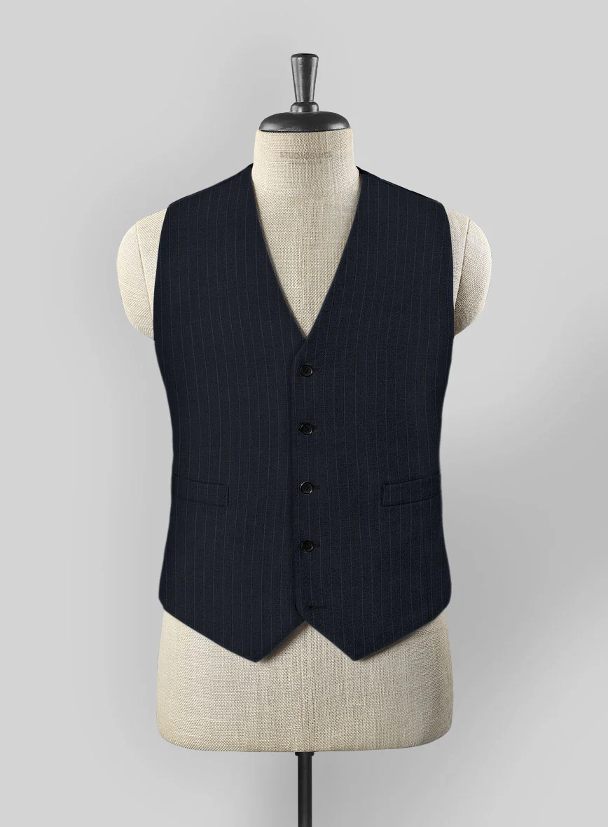Chalkstripe Blue Wool Waist Coat - Image 2