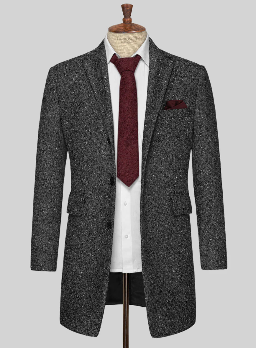 Charcoal Flecks Donegal Tweed Overcoat - Image 3