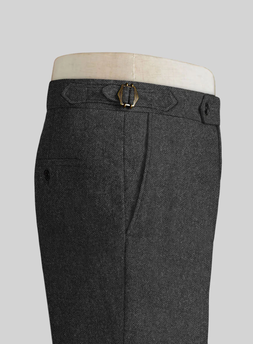 Charcoal Herringbone Highland Tweed Trousers - Image 3