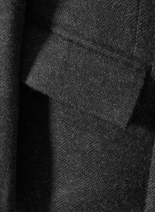 Charcoal Herringbone Tweed Double Breasted Overcoat II - Image 4