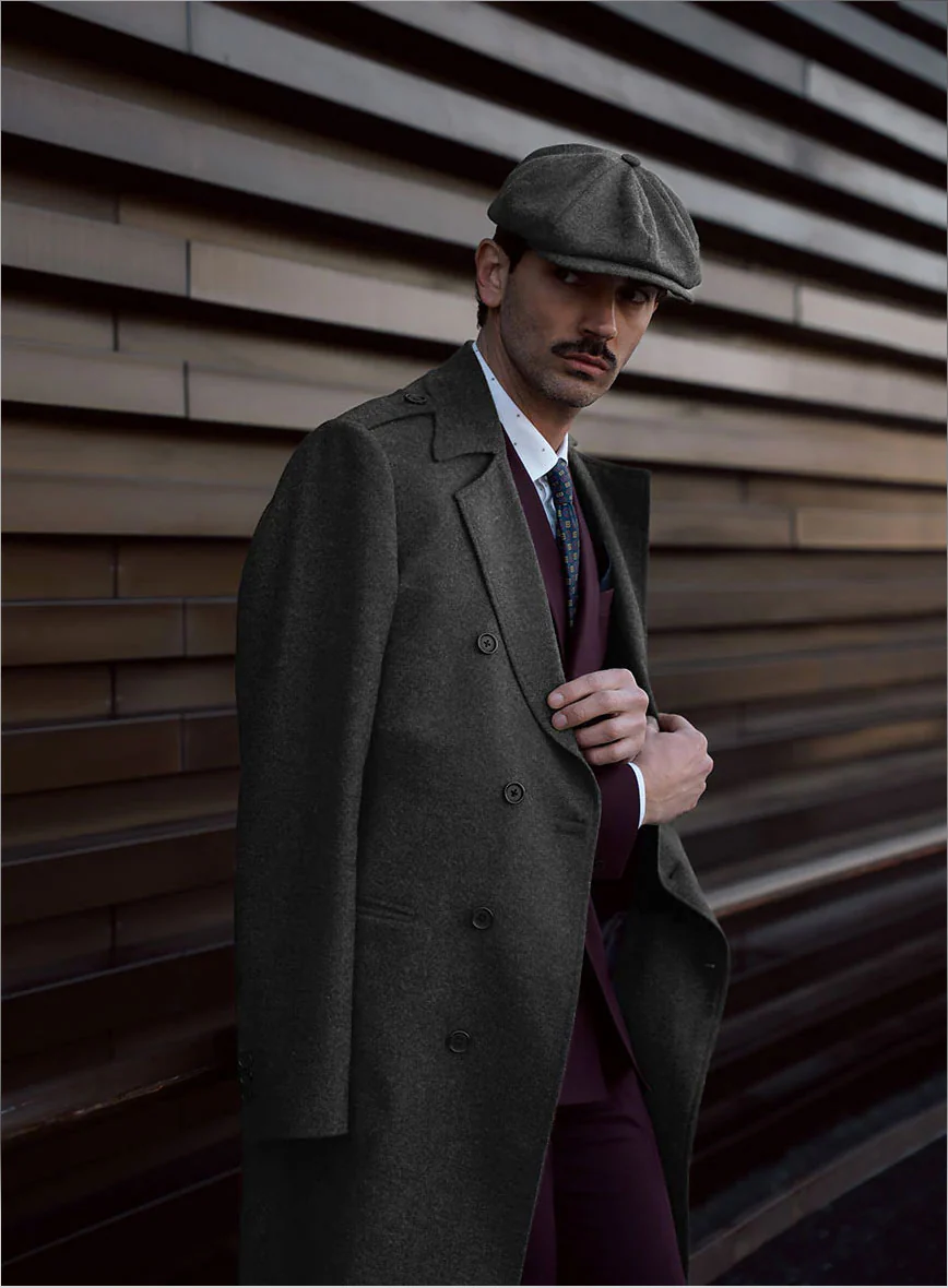 Charcoal Herringbone Tweed GQ Overcoat - Image 3