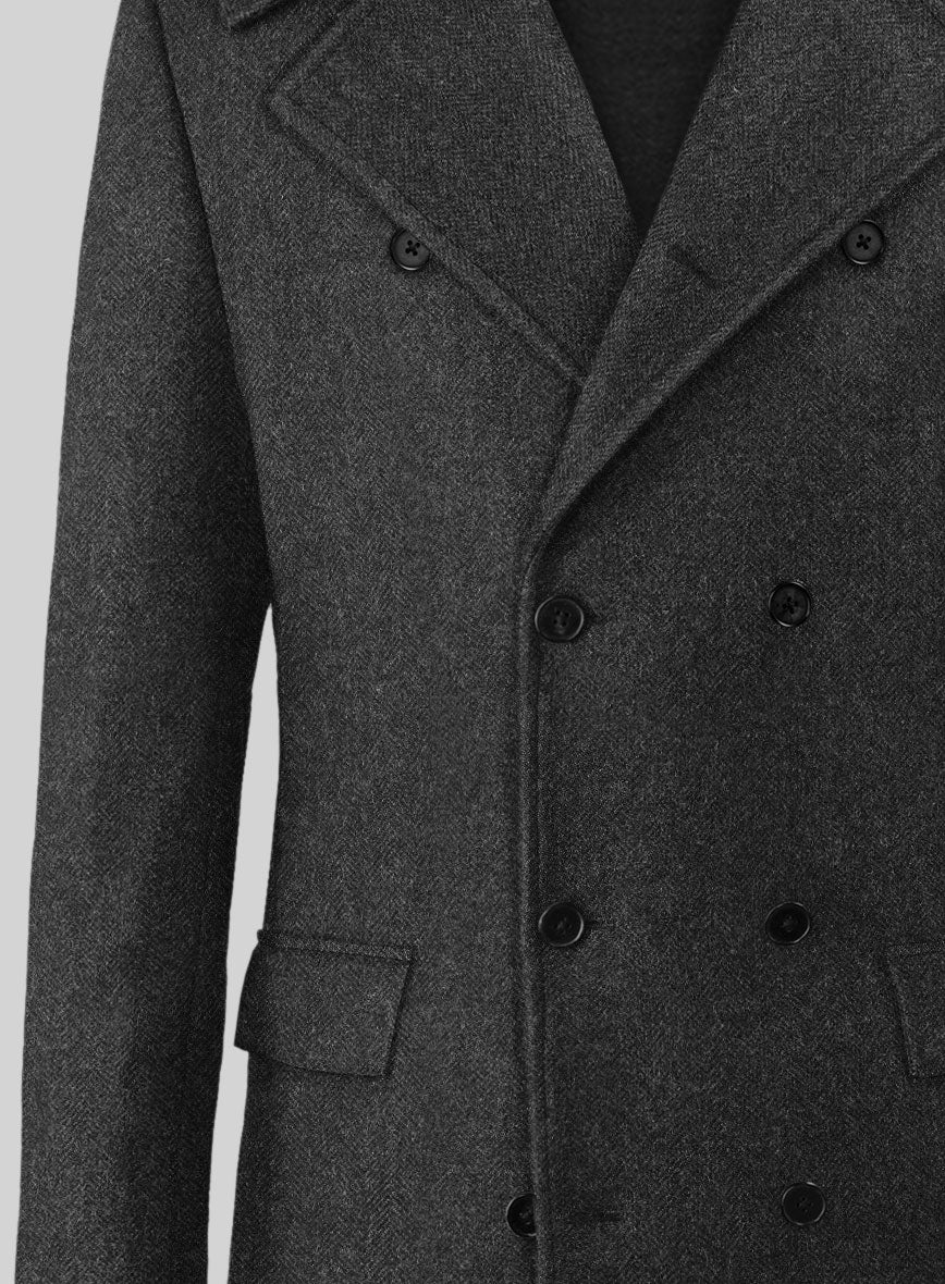 Charcoal Herringbone Tweed GQ Overcoat - Image 4