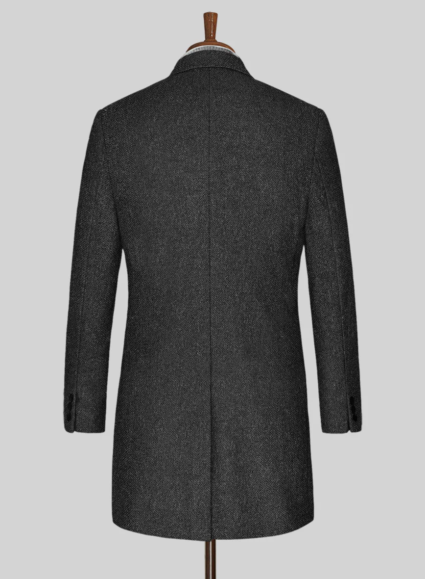 Charcoal Herringbone Tweed Overcoat - Image 3