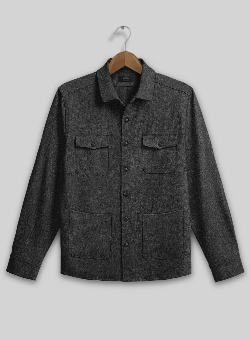 Charcoal Herringbone Tweed Overshirt - Image 2