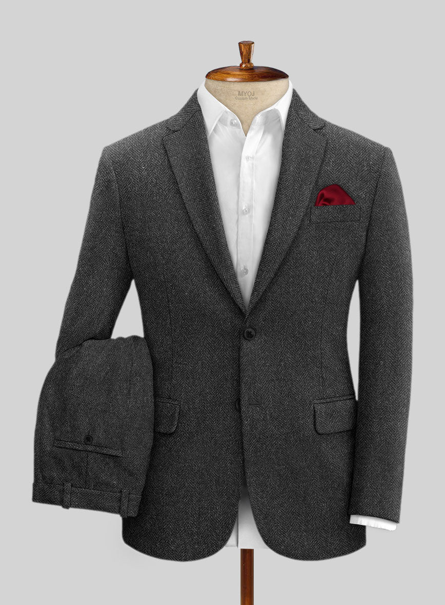 Charcoal Herringbone Tweed Suit - Image 2