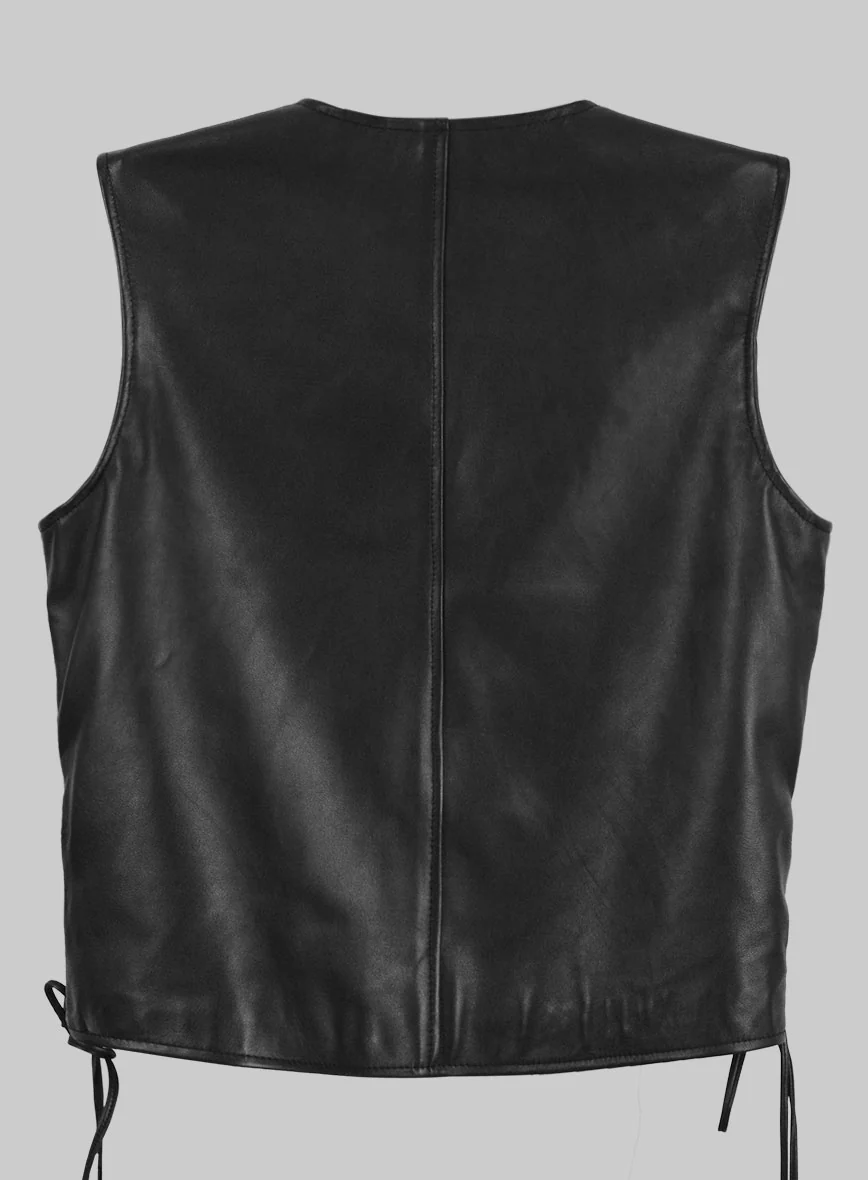Classic Black Biker Leather Vest - Image 2