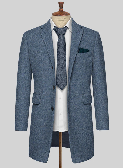 Classic Blue Denim Tweed Overcoat - Image 3