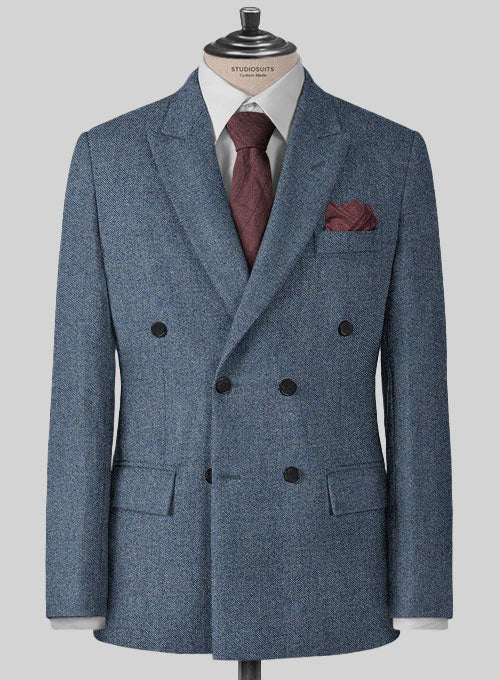 Classic Blue Denim Tweed Double Breasted Suit - Image 2