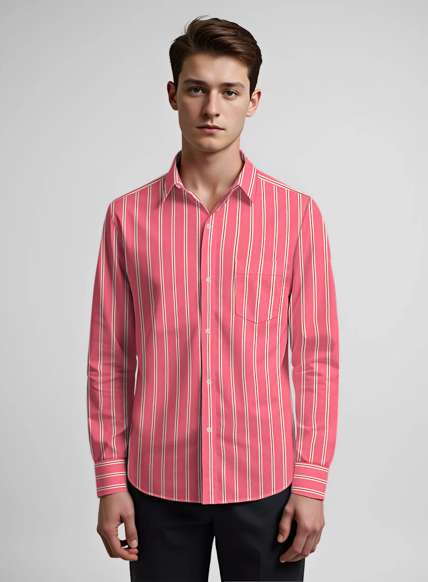 Coral Stripe Cotton Shirt - Image 3