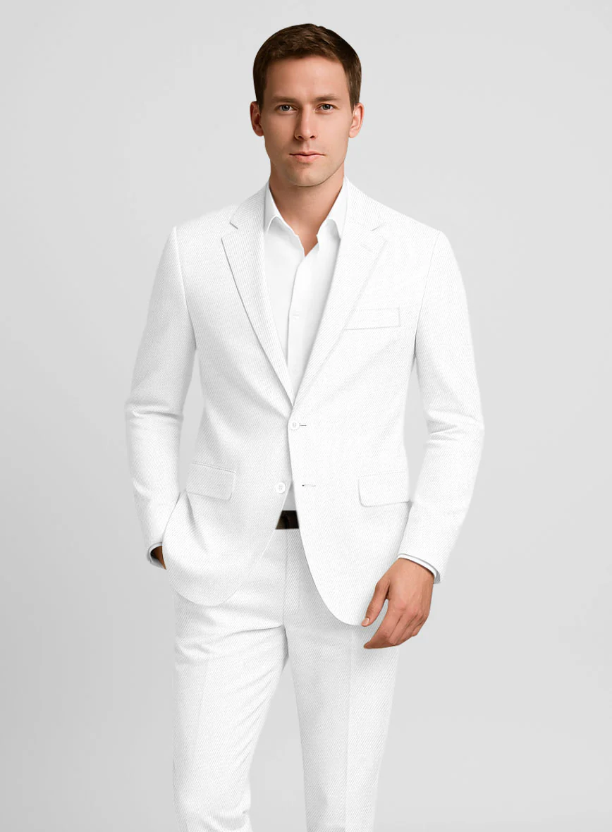 Cotton Drill White Stretch Suit - Image 3