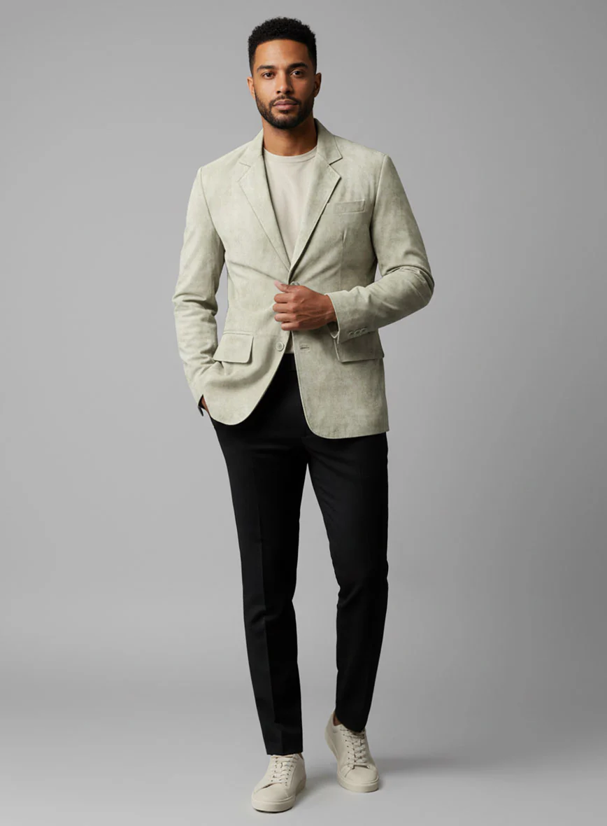 Cream Beige Suede Leather Blazer - Image 2