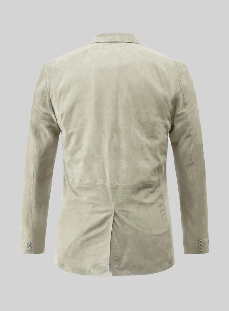 Cream Beige Suede Leather Blazer - Image 3