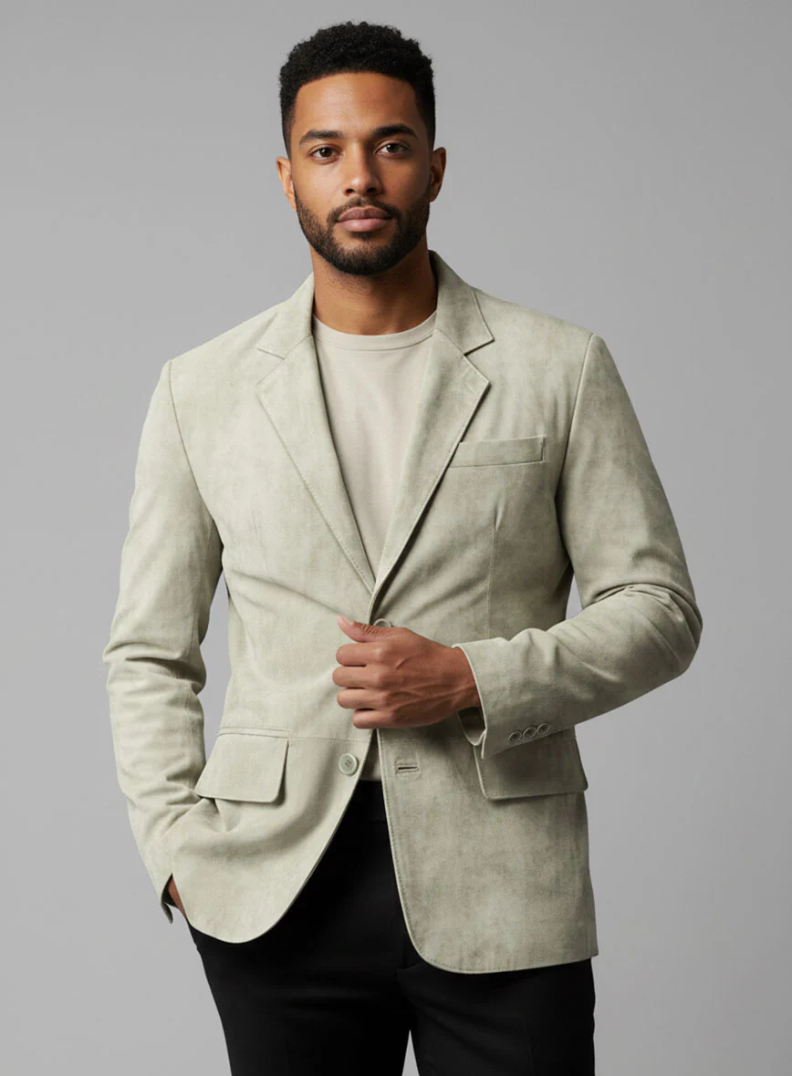 Cream Beige Suede Leather Blazer - Image 4