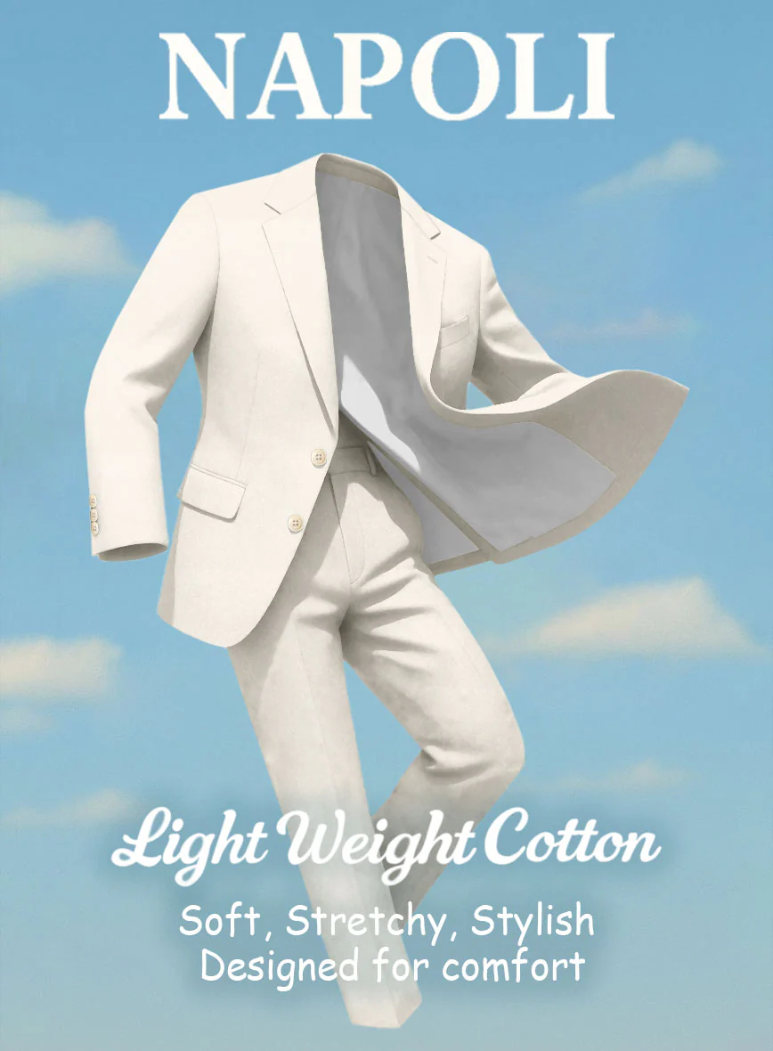 Cream Napoli Stretch Light Weight Cotton Suit - Image 7