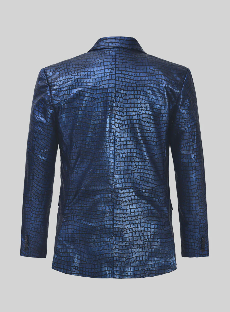 Croc Metallic Blue Leather Blazer - Image 2