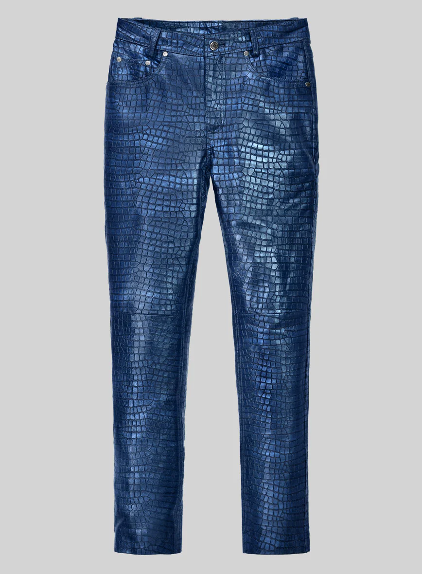 Croc Metallic Blue Leather Jeans