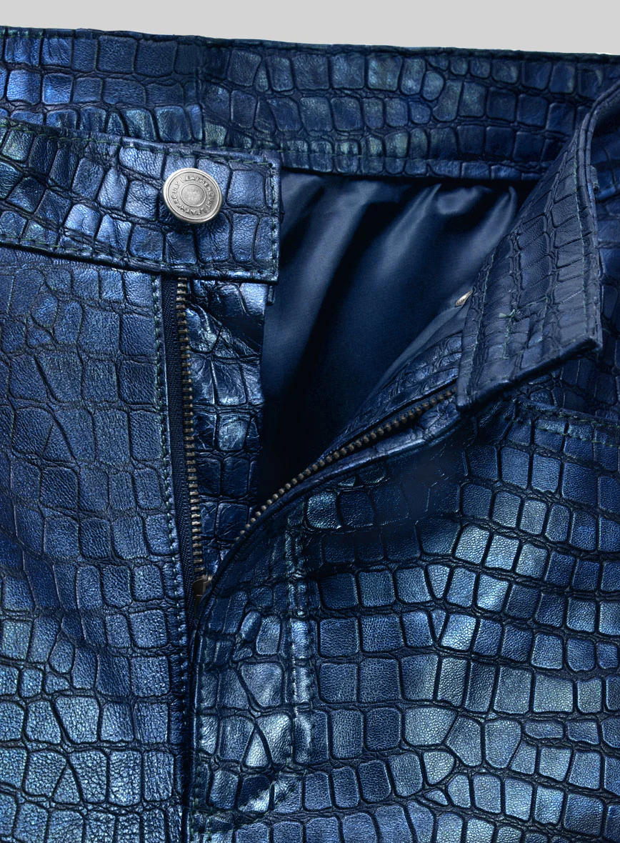 Croc Metallic Blue Leather Jeans - Image 2