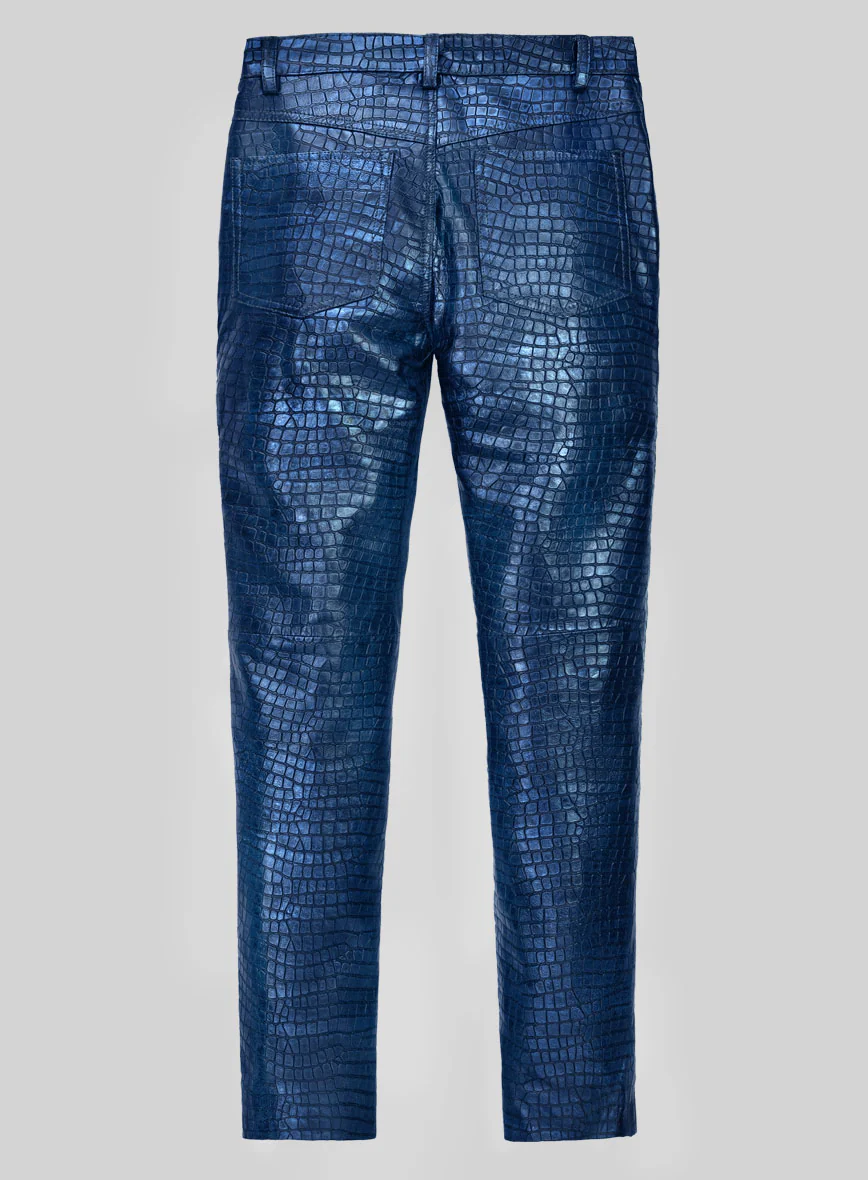 Croc Metallic Blue Leather Jeans - Image 4