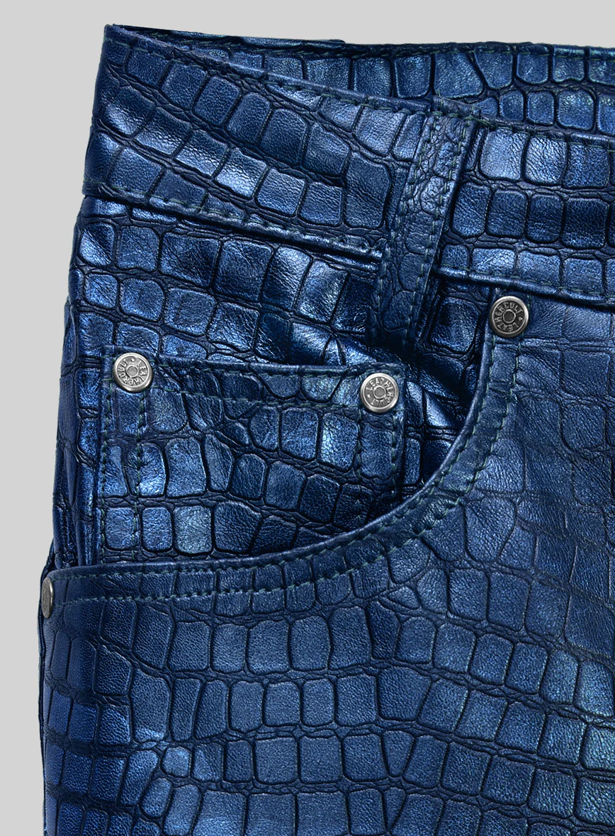 Croc Metallic Blue Leather Jeans - Image 5