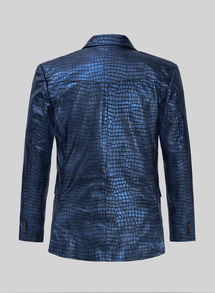 Croc Metallic Blue Western Leather Blazer - Image 2