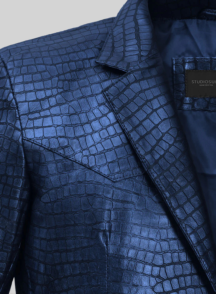 Croc Metallic Blue Western Leather Blazer - Image 3