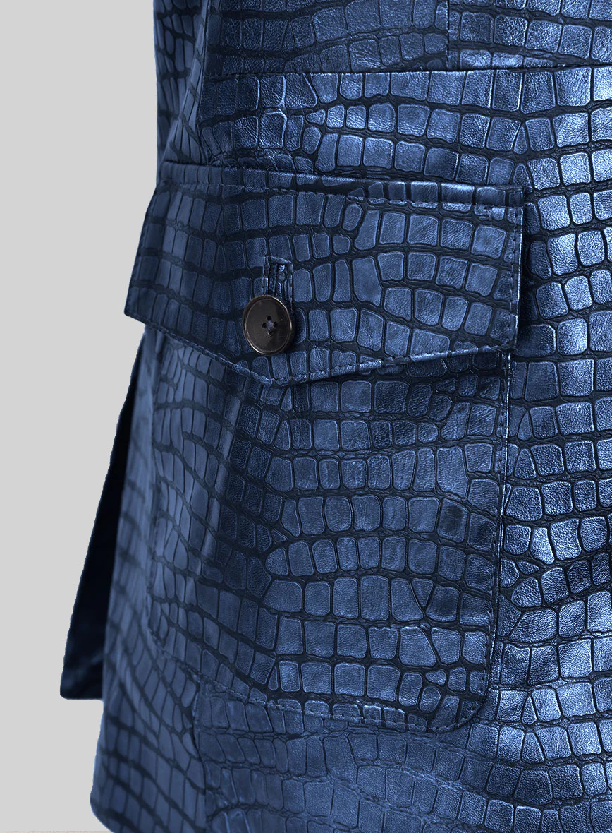 Croc Metallic Blue Western Leather Blazer - Image 4
