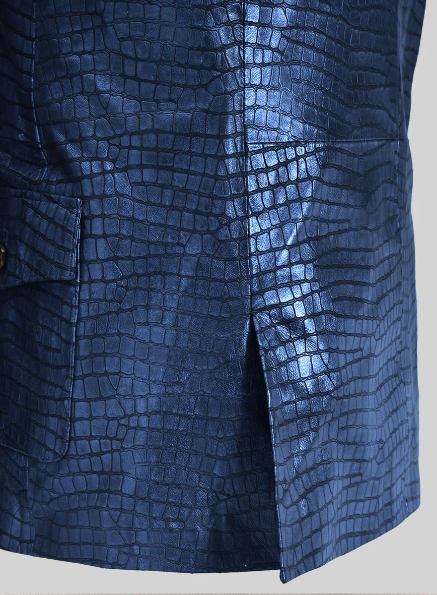 Croc Metallic Blue Western Leather Blazer - Image 5